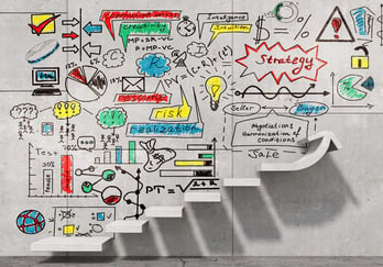 Business strategy plan over ladder leading to success.jpeg