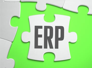 ERP - Enterprise Resource Planning - Jigsaw Puzzle with Missing Pieces. Bright Green Background. Close-up. 3d Illustration.