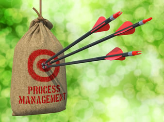 Process Management - Three Arrows Hit in Red Target on a Hanging Sack on Natural Bokeh Background..jpeg